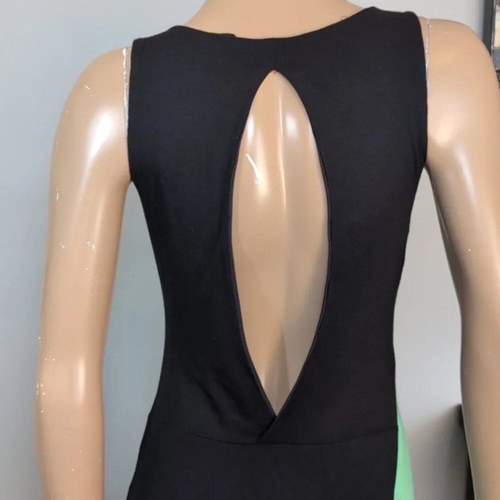 💠Bebe Addiction Colour Block Maxi Dress Women' Size Small Neon Green Sleeveless - Picture 9 of 15